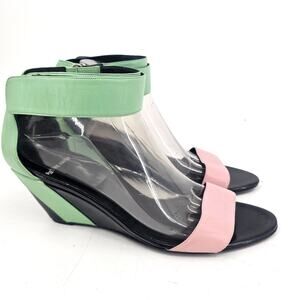 Pierre Hardy Leather Colorblock Wedge Sandal Shoe Green Pink Black EU 40 US 9.5